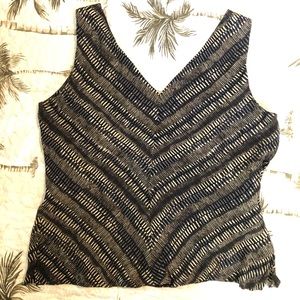 Sleeveless silk top in tribal pattern